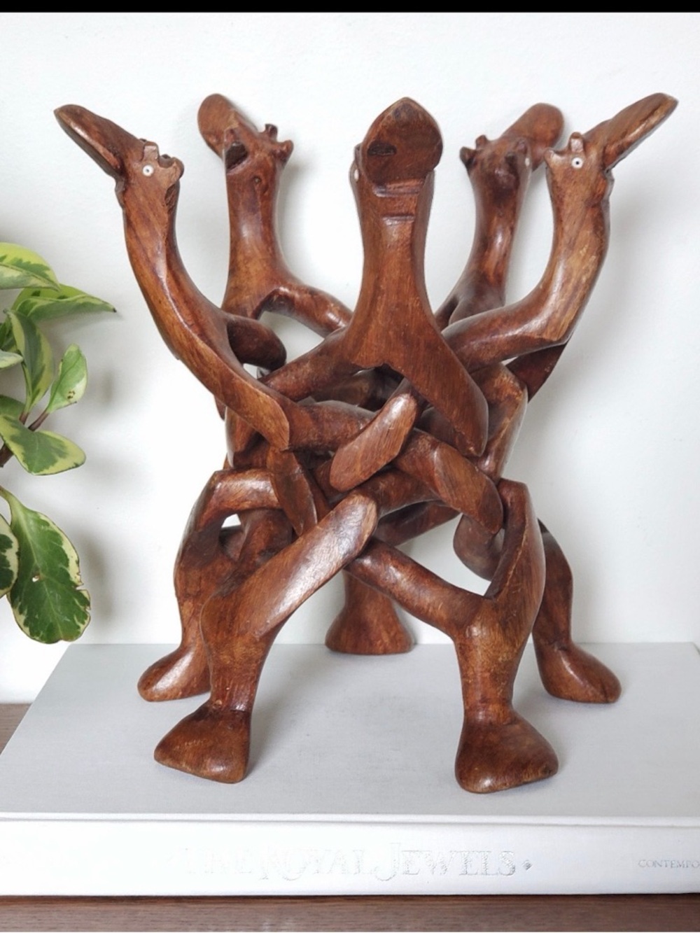 5 Camels Hand Carved Wood Folding Pedestal table Stand